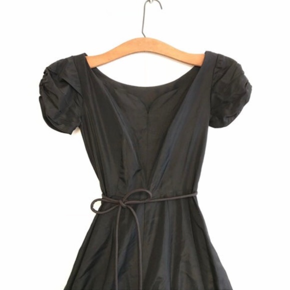 Vintage 50’s Black Silk Cocktail Sweetheart Dress with Draped Skirt M - Picture 3 of 5